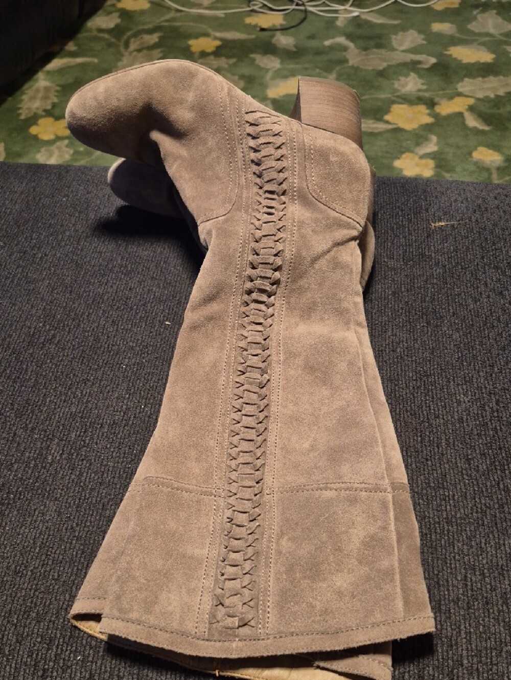 Franco Sarto Taupe Suede Over-the-Knee Boots with Braided Panel - Picture 3 of 9